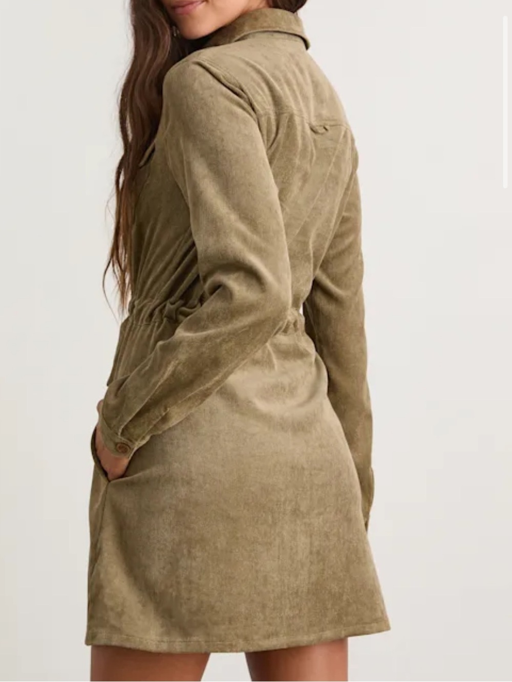 Women’s Olive Corduroy Long-Sleeve Shirt Dress